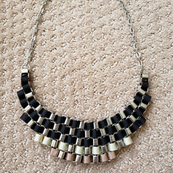 Black, beige, tan ribbon bib necklace - Picture 1 of 3